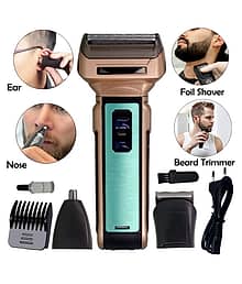 P 3in1 Men's Chargeable Cordless Waterproof Nose Ear Bread Mustache Trimmer Hair Clipper Low Noise Foil Shaver ( Multicolor )