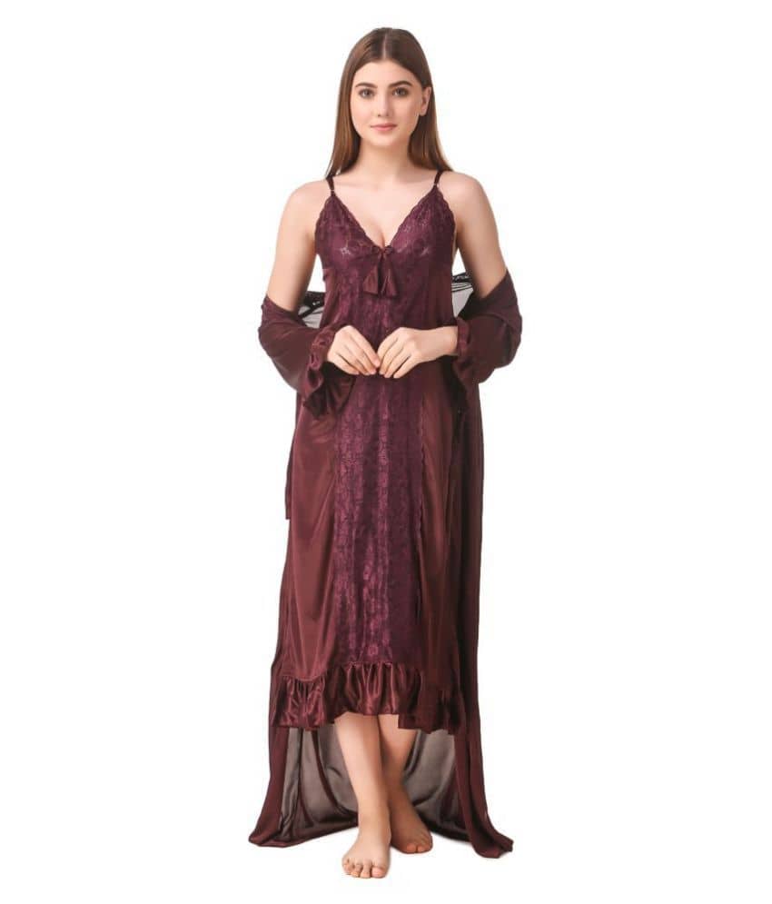 Reposey Satin Nighty & Night Gowns - Brown - Nightwear & Loungewear | Buy online on ZillyBuy
