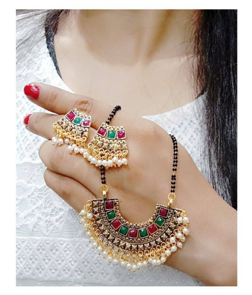 Sunhari Jewels Multicolor Copper Plated Mangalsutra with Earrings for women and girls Sunhari Jewels Multicolor Copper Plated Mangalsutra with Earrings for women and girls