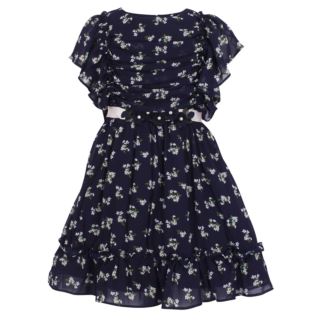 Cutecumber Georgette Fit And Flare Dress For Girls ( Pack of 1 , Navy )