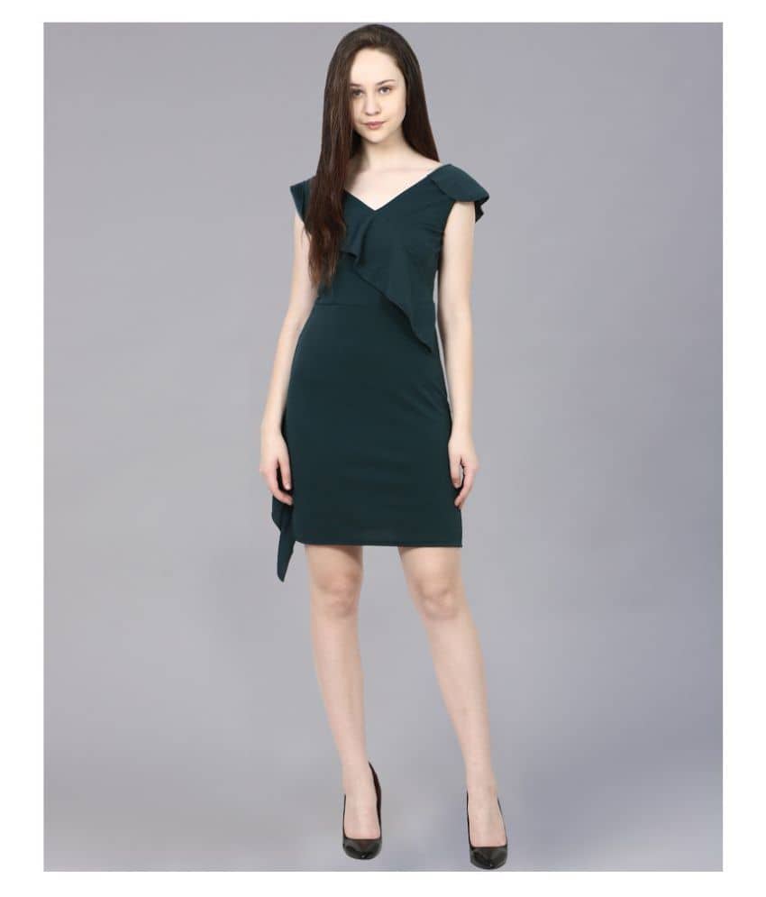 Addyvero Women Cotton Blend Solid Bodycon Dress ( Green )