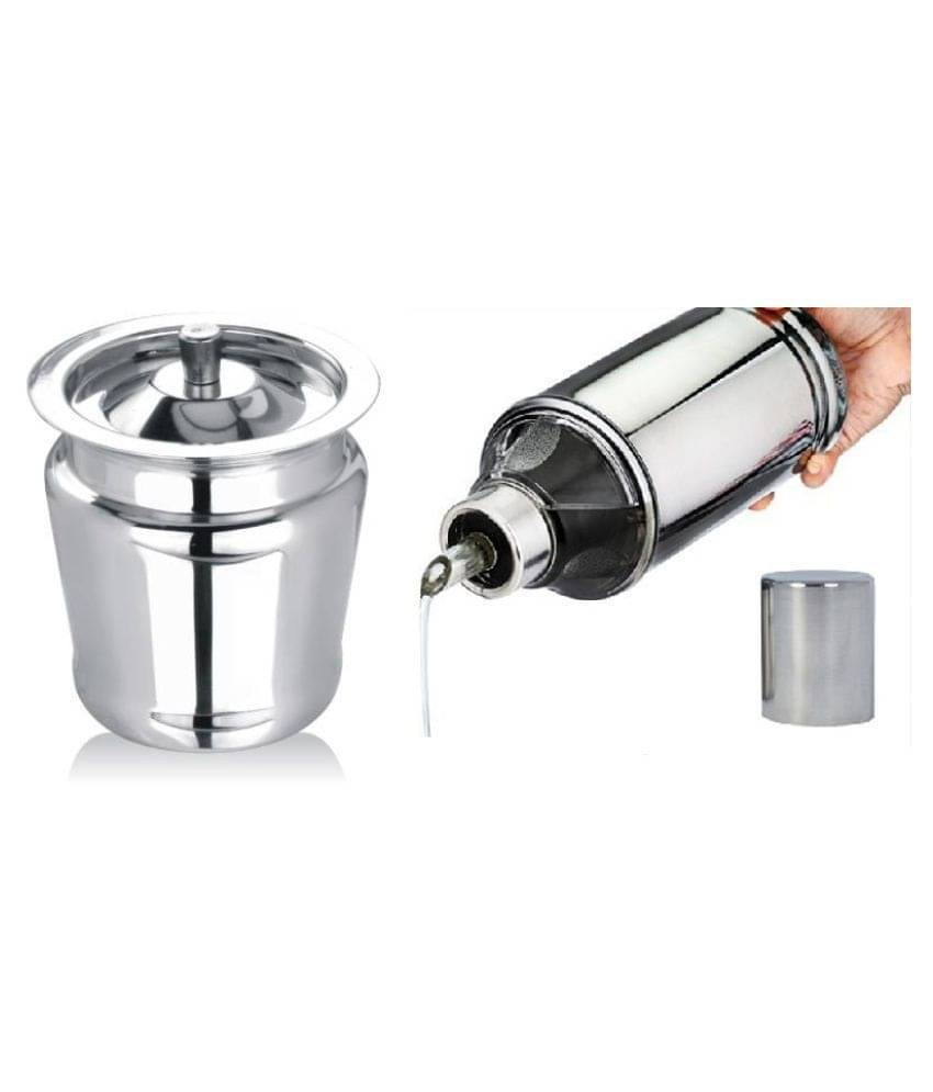     			Dynore Ghee pot Steel Oil Container/Dispenser Set of 2 500 mL