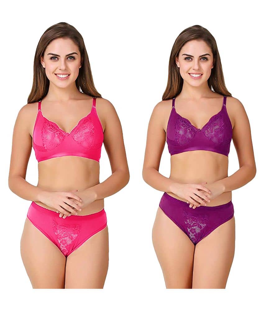 TCG Pack of 2 Cotton Lycra Women's Bra & Panty Set ( Multi Color )
