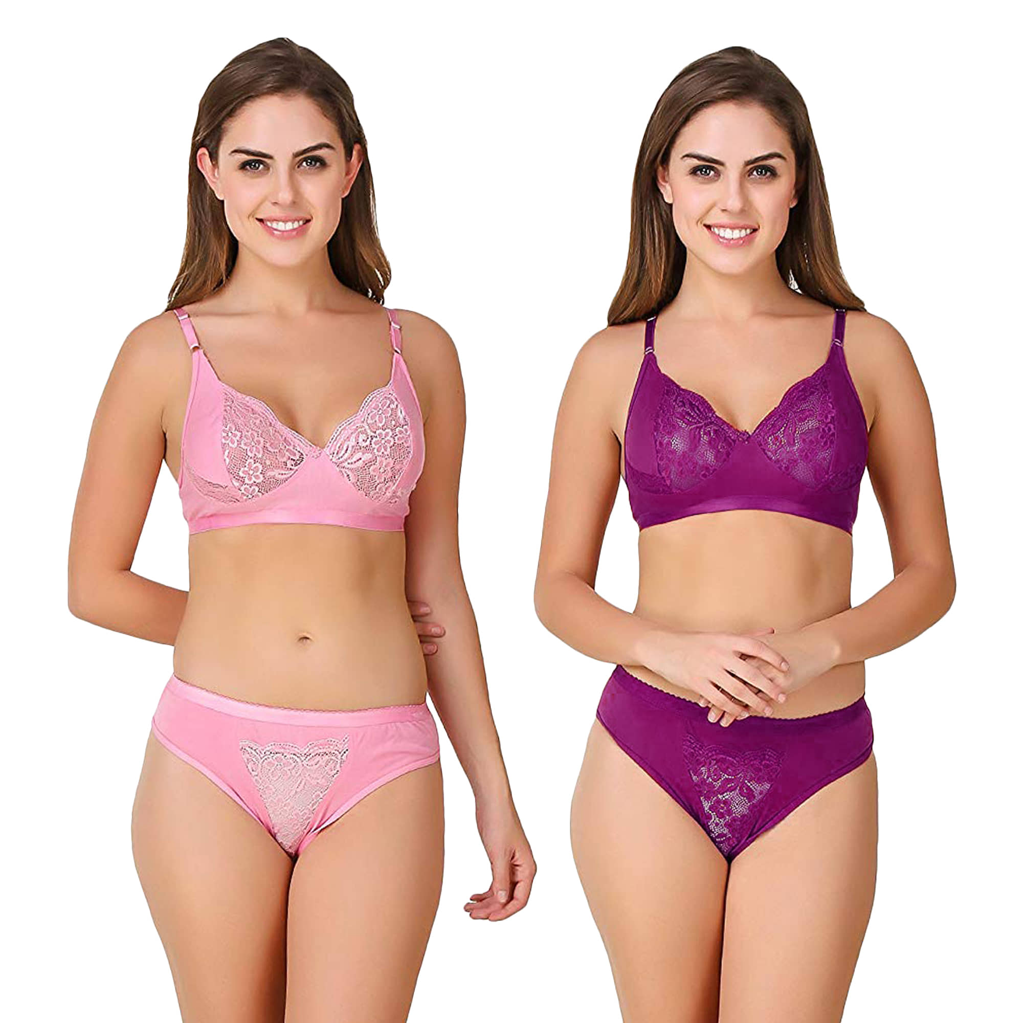 TCG Pack of 2 Cotton Lycra Women's Bra & Panty Set ( Multi Color )