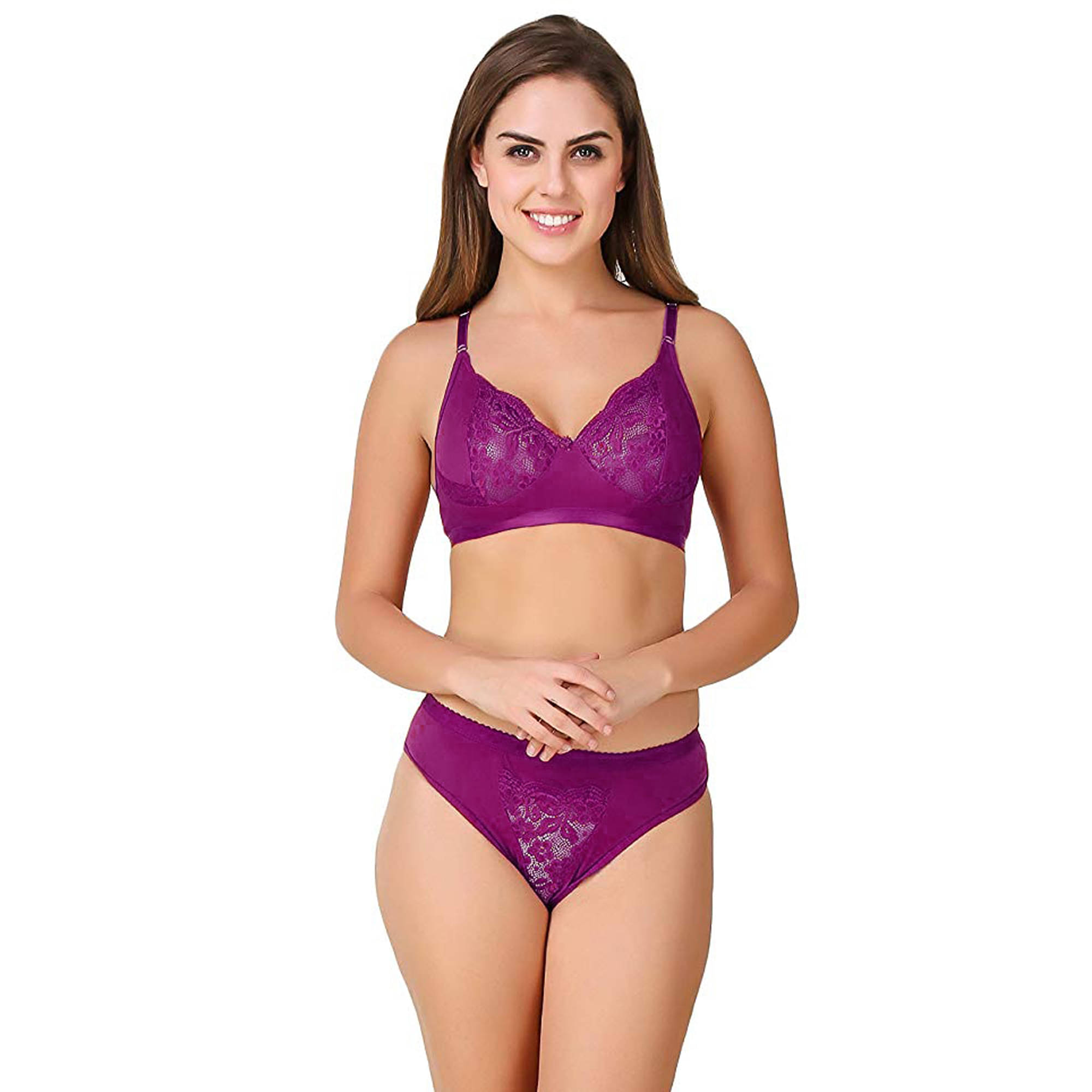     			TCG Cotton Lycra Women's Bra & Panty Set ( Purple )