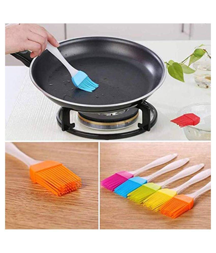     			Krishna Emporia Set of 2 Kitchen Silicon Flat Pastry Brush Silicon Oil Brush for Cooking Grilling,Tandoor and BBQ (Multi Color)