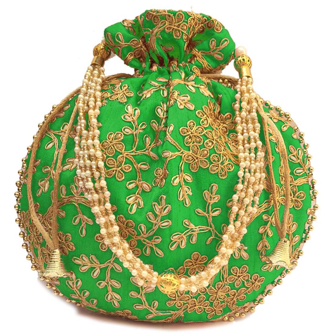     			Bulbul Green Silk Potli