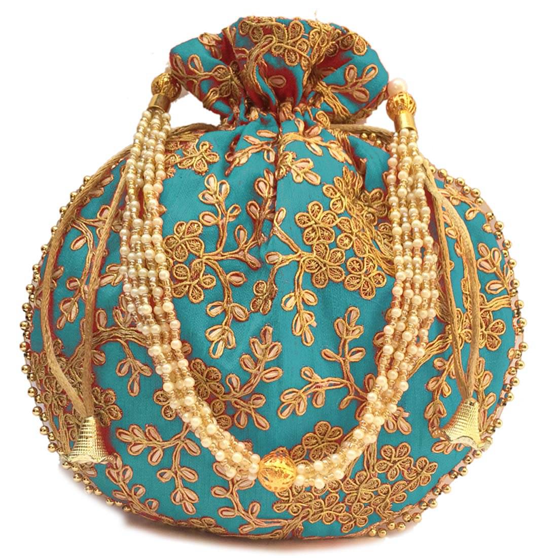     			Bulbul Light Blue Silk Potli