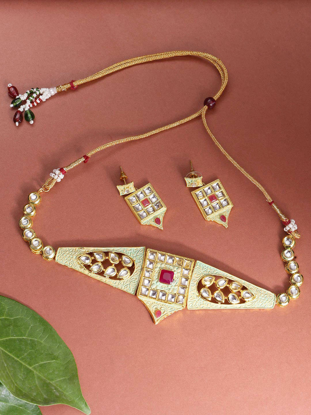 Priyaasi Brass Green Choker Contemporary/Fashion Gold Plated Necklaces Set Priyaasi Brass Green Choker Contemporary/Fashion Gold Plated Necklaces Set