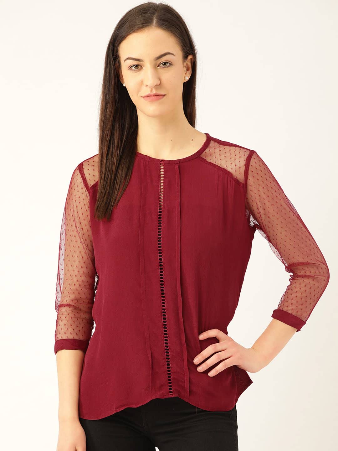 MARC LOIRE Women's Cotton Blend Regular Top ( Maroon )