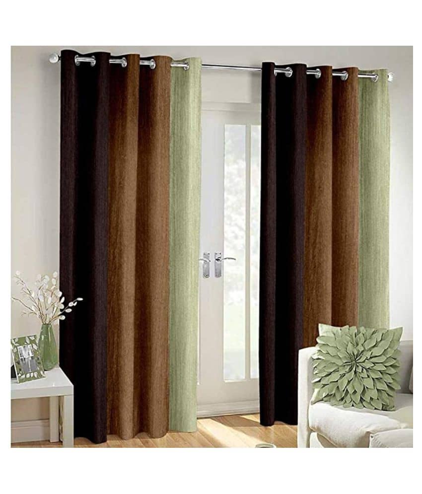 Homefab India Floral Blackout Eyelet Long Door Curtain 9ft (Pack of 2) - Brown