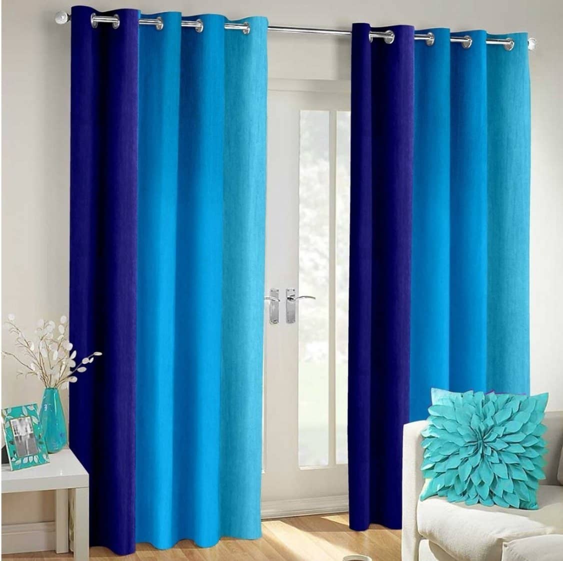 Homefab India Floral Blackout Eyelet Door Curtain 6ft (Pack of 2) - Blue