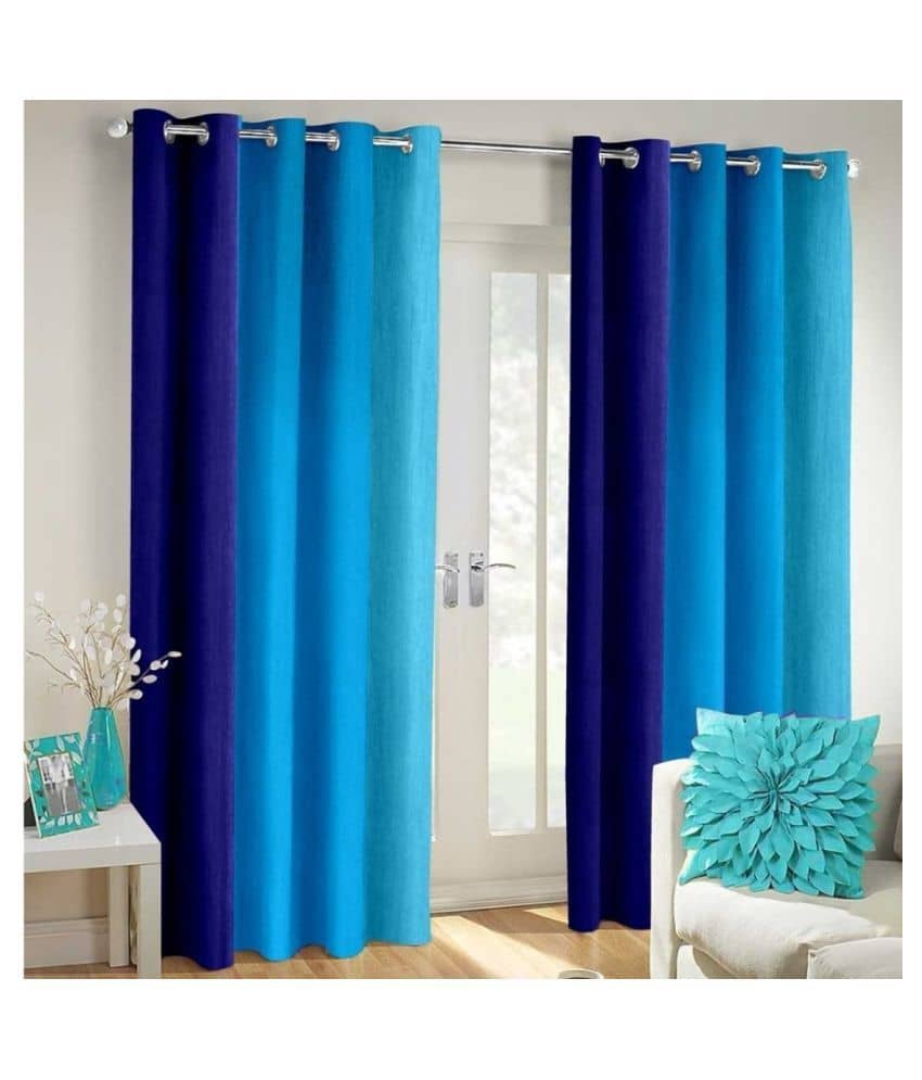 Homefab India Floral Blackout Eyelet Long Door Curtain 8ft (Pack of 2) - Blue