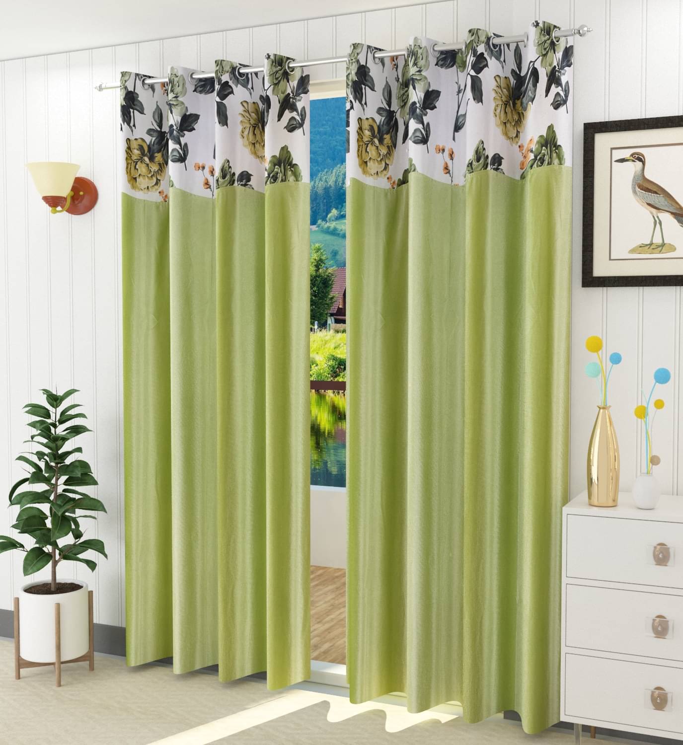 Homefab India - Green Pack of 2 Polyester Long Door Curtain (4 ft X 9 ft) Homefab India - Green Pack of 2 Polyester Long Door Curtain (4 ft X 9 ft)