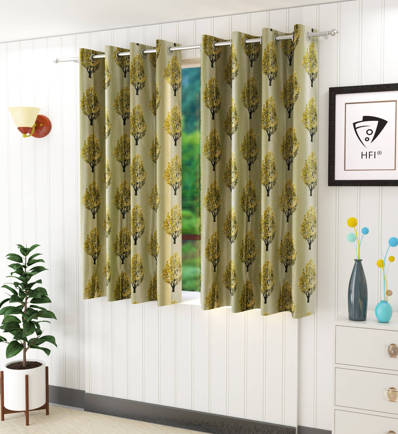 Homefab India Floral Blackout Eyelet Window Curtain 5ft (Pack of 2) - Green Homefab India Floral Blackout Eyelet Window Curtain 5ft (Pack of 2) - Green