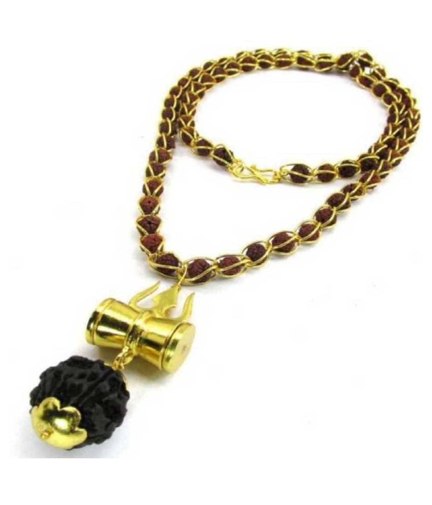     			Shiv Shakti Kavach 5 Mukhi Rudraksha Mala With Shiv Trishul & Damru Brass Necklace Brass Brass Pendant Set