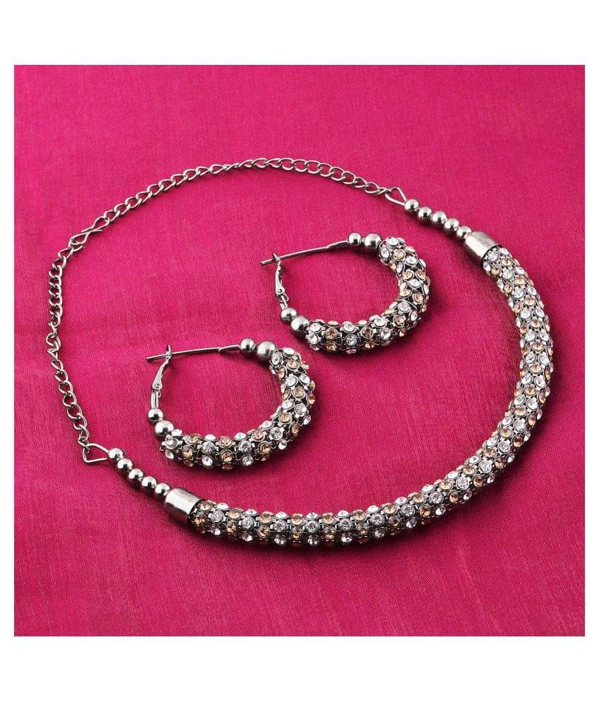 Silver Shine Alloy Multi Color Choker Traditional Gold Plated Necklaces Set Silver Shine Alloy Multi Color Choker Traditional Gold Plated Necklaces Set