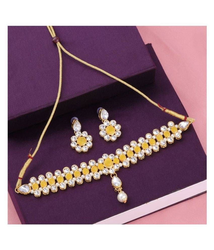     			Silver Shine Alloy Yellow Choker Contemporary/Fashion Antique Necklaces Set