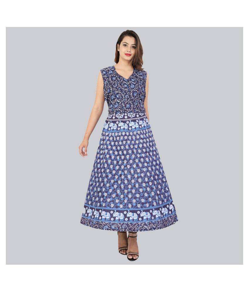 Rangun Women Cotton Ethnic Dress ( Blue ) Rangun Women Cotton Ethnic Dress ( Blue )