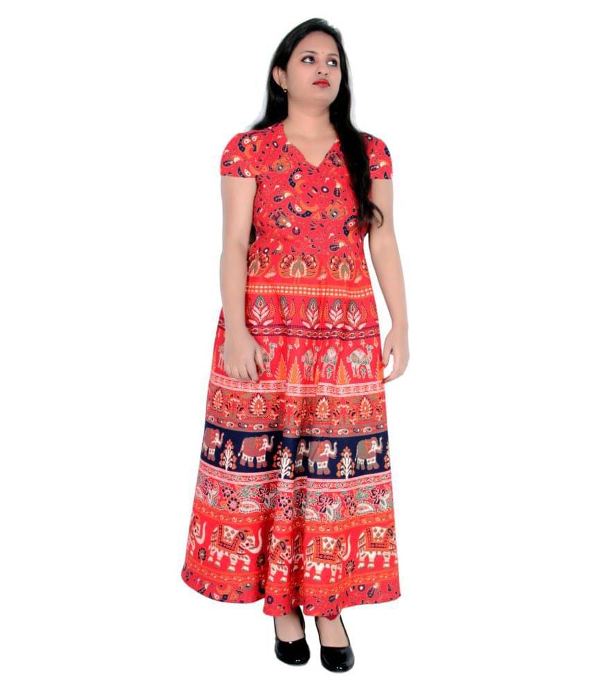 Sttoffa - Red Cotton Women's Flared Kurti Sttoffa - Red Cotton Women's Flared Kurti
