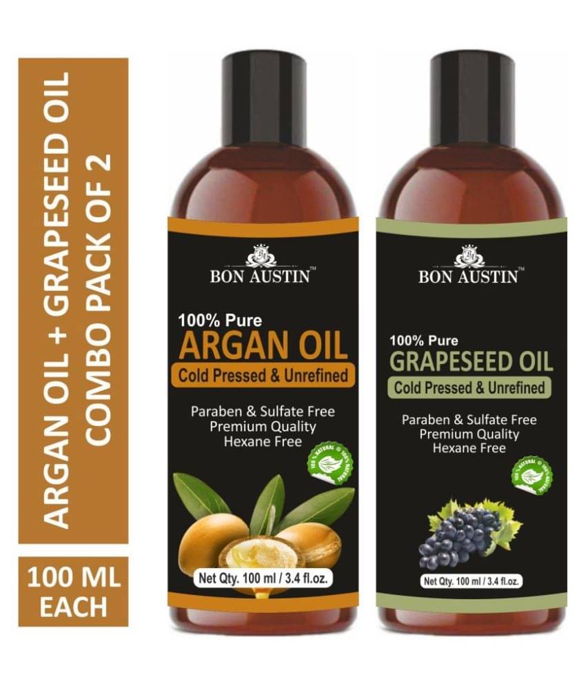 Bon Austin Premium Argan Oil & Grapeseed Oil - Cold Pressed & Unrefined Combo pack of 2 bottles of 100 ml(200 ml) Bon Austin Premium Argan Oil & Grapeseed Oil - Cold Pressed & Unrefined Combo pack of 2 bottles of 100 ml(200 ml)