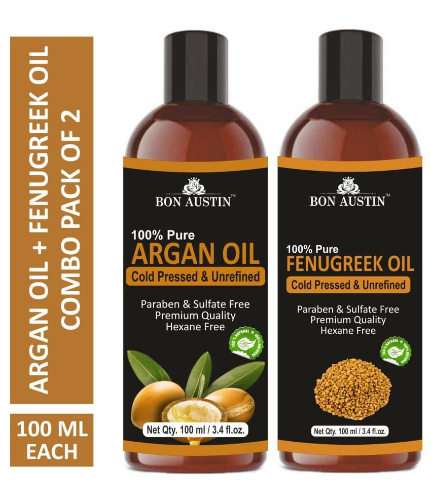 Bon Austin Premium Argan Oil & Fenugreek Oil - Cold Pressed & Unrefined Combo pack of 2 bottles of 100 ml(200 ml) Bon Austin Premium Argan Oil & Fenugreek Oil - Cold Pressed & Unrefined Combo pack of 2 bottles of 100 ml(200 ml)