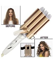Q Electric Jumbo 3 Barrel Ceramic Curling Iron Hair Curler Professional Waver Maker Tool 45W ( Multicolor ) Product Style