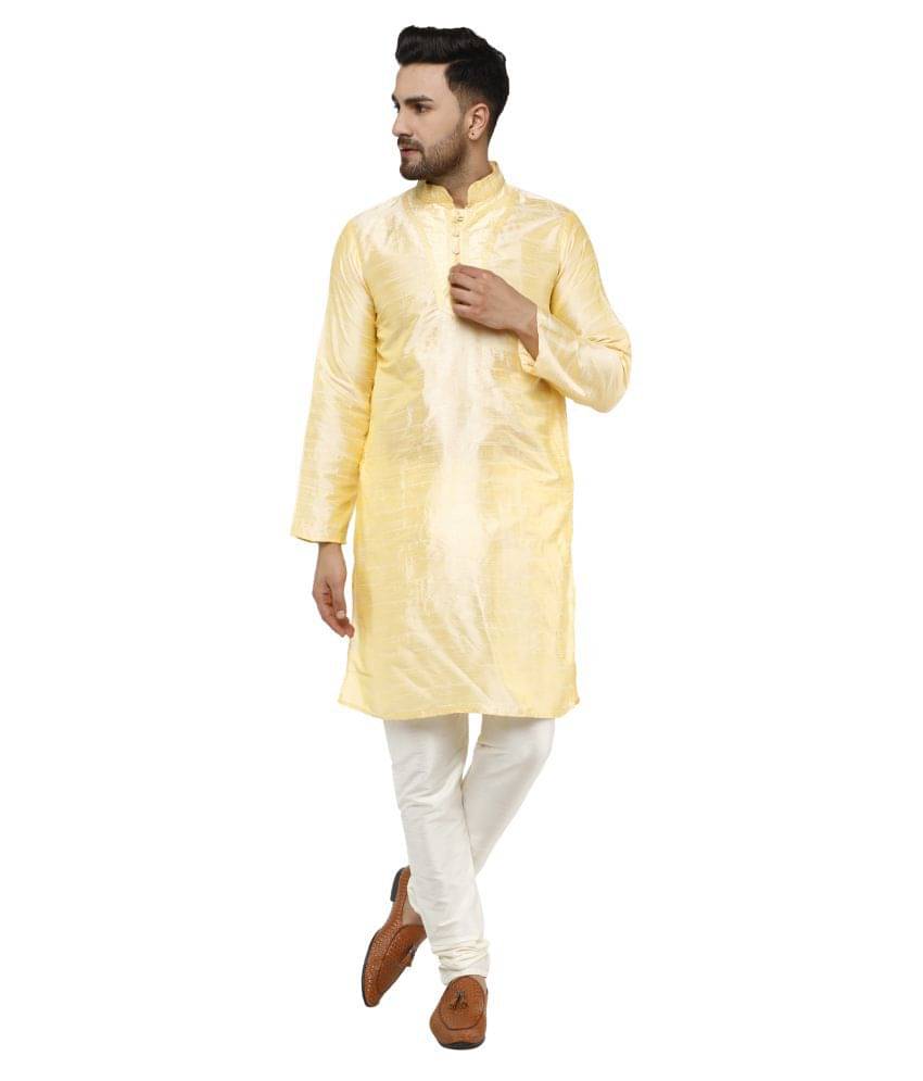     			SKAVIJ Beige Silk Blend Kurta Pyjama Set