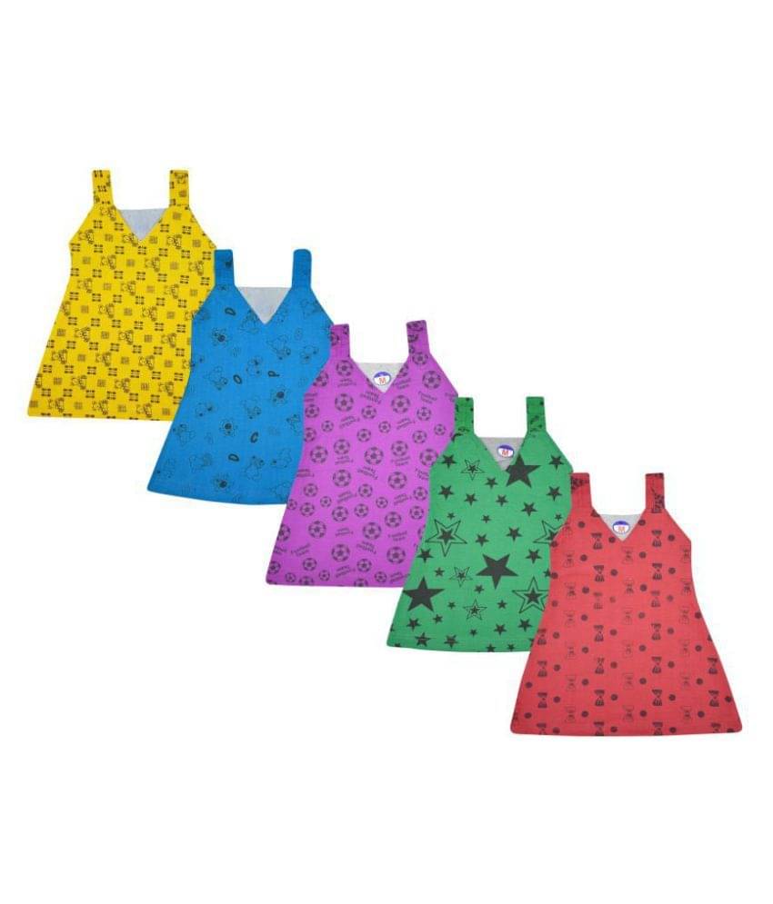     			Jisha V Neck Multicolor Sleeveless Printed Frock Set of 5
