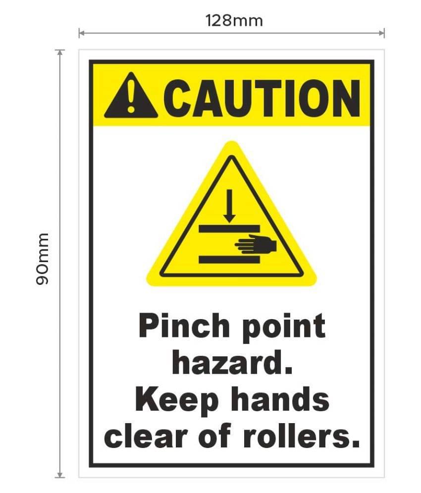     			Rangvishwa Enterprises Pinch Point Keep Hands Clear Of Rollers Sticker ( 128 x 90 cms )