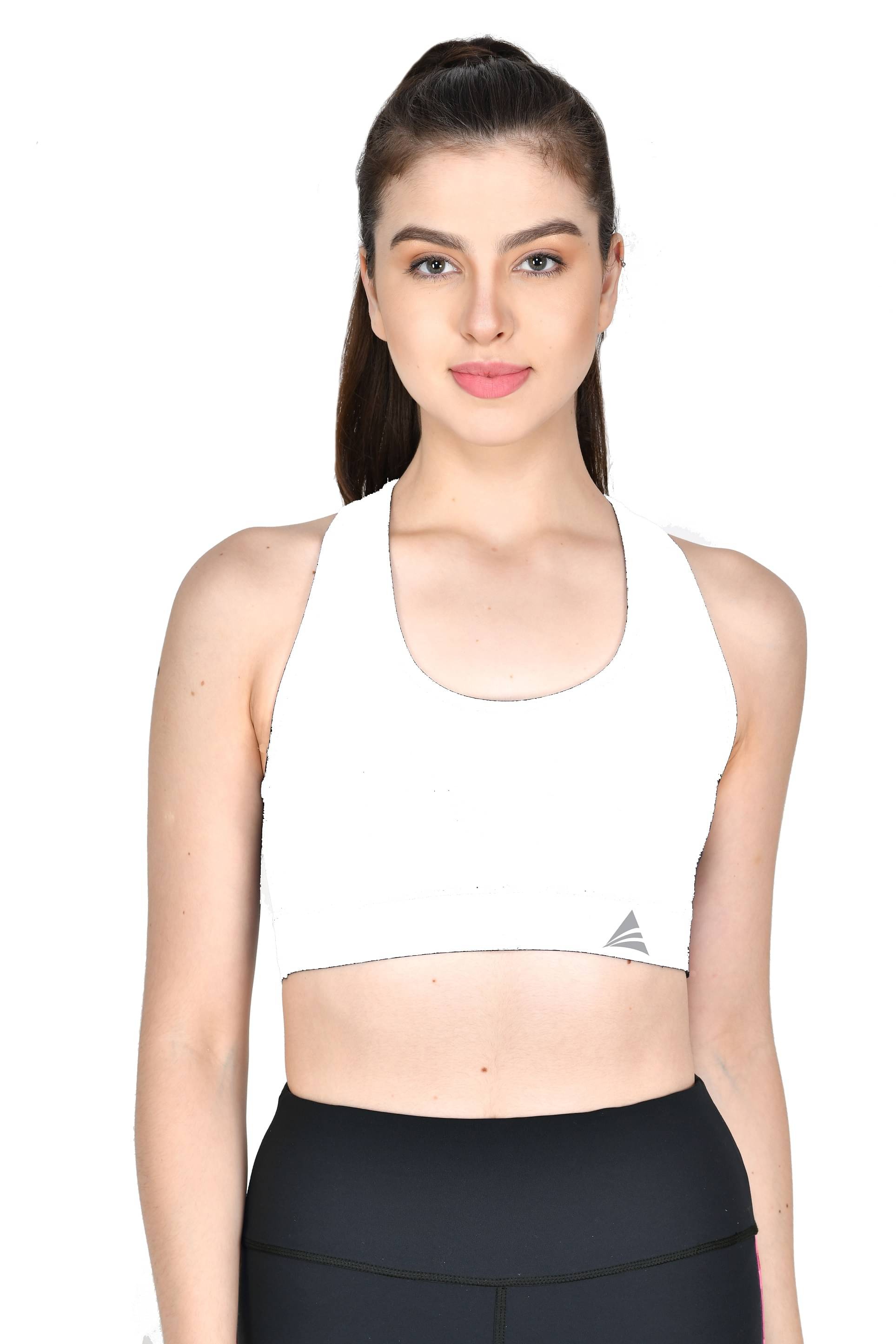 ACTIWIN White Polyester Lycra Solid Sports Bra ACTIWIN White Polyester Lycra Solid Sports Bra
