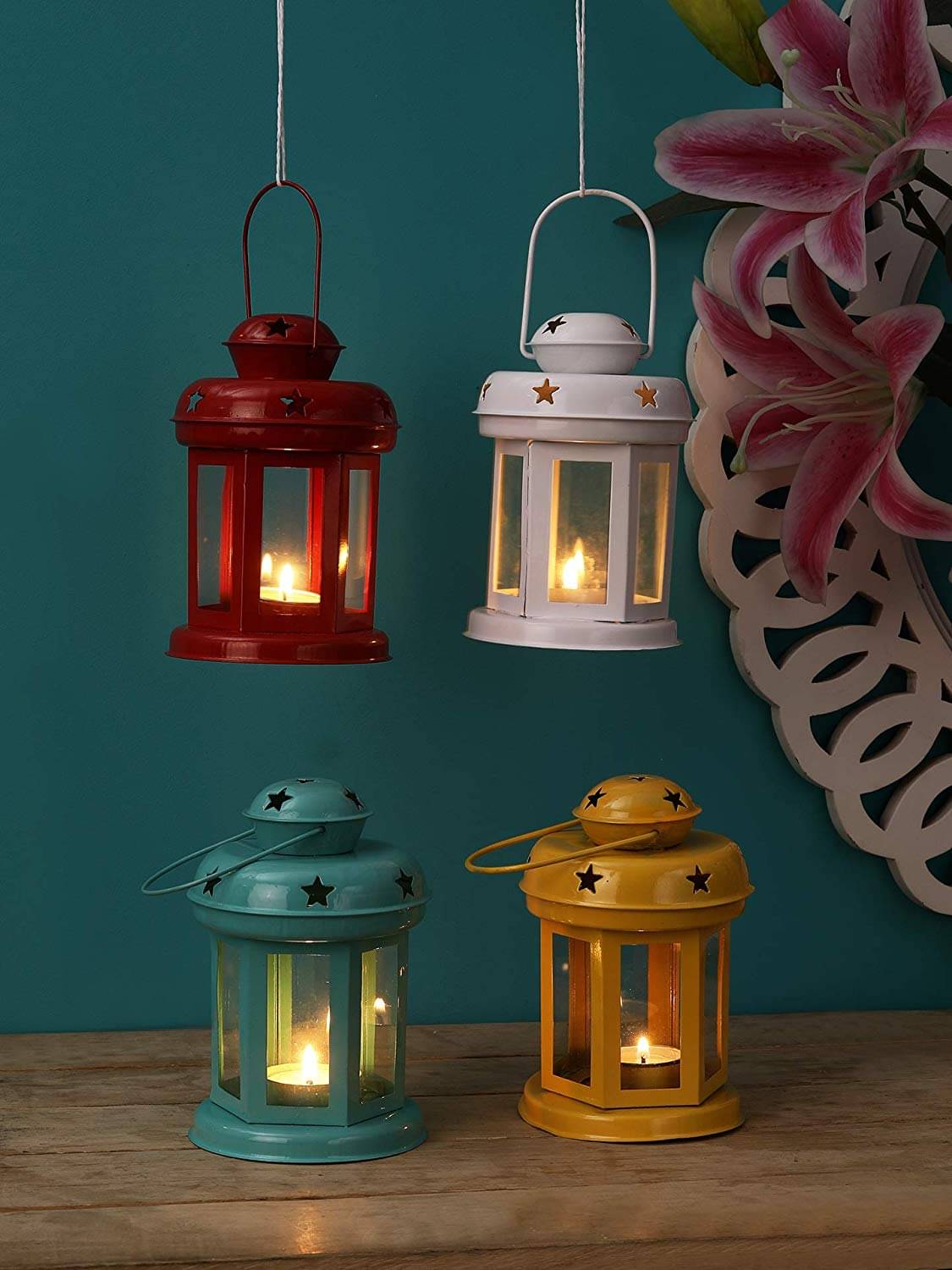     			Arsalan Table Top and Hanging Iron Tea Light Holder - Pack of 4