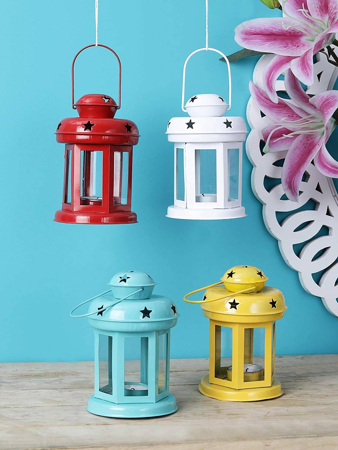 Arsalan Table Top and Hanging Iron Tea Light Holder - Pack of 4 Arsalan Table Top and Hanging Iron Tea Light Holder - Pack of 4
