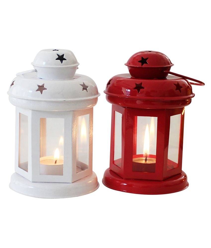     			Being Nawab Multicolour Table Top and Hanging Iron Tea Light Holder - Pack of 2