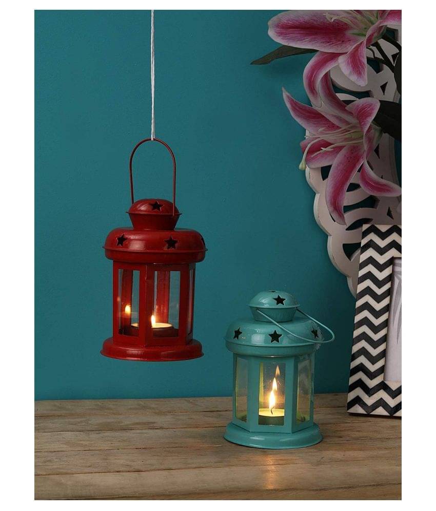     			Being Nawab Multicolour Table Top and Hanging Iron Tea Light Holder - Pack of 2