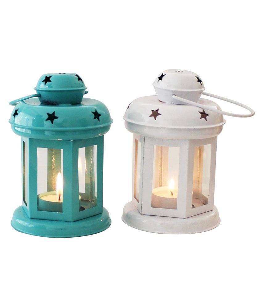     			Being Nawab Multicolour Table Top and Hanging Iron Tea Light Holder - Pack of 2