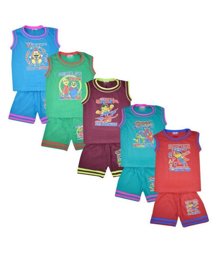     			Jisha Pack of 5 Boys Cotton Shirt & Pants Set ( Multi )