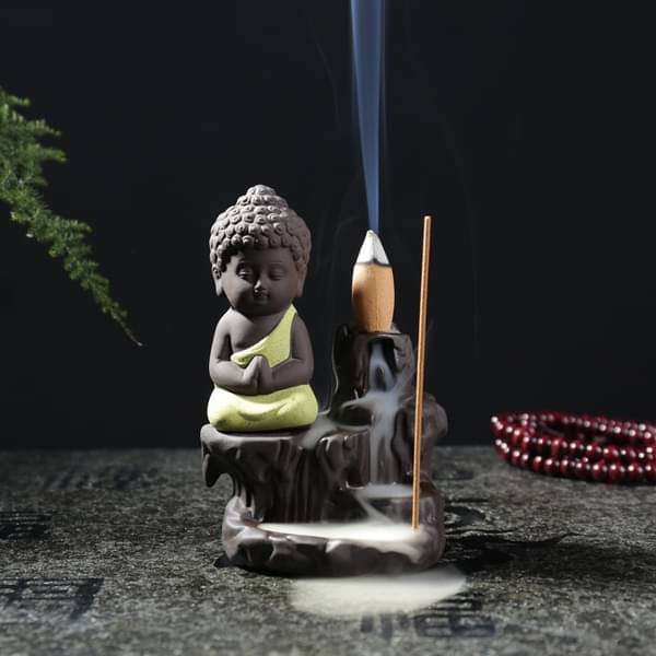 Yukti Yellow Polyresin Monk Buddha Smoke Backflow - Pack of 1 Yukti Yellow Polyresin Monk Buddha Smoke Backflow - Pack of 1