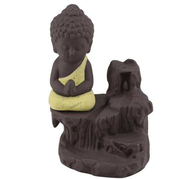     			Yukti Yellow Polyresin Monk Buddha Smoke Backflow - Pack of 1