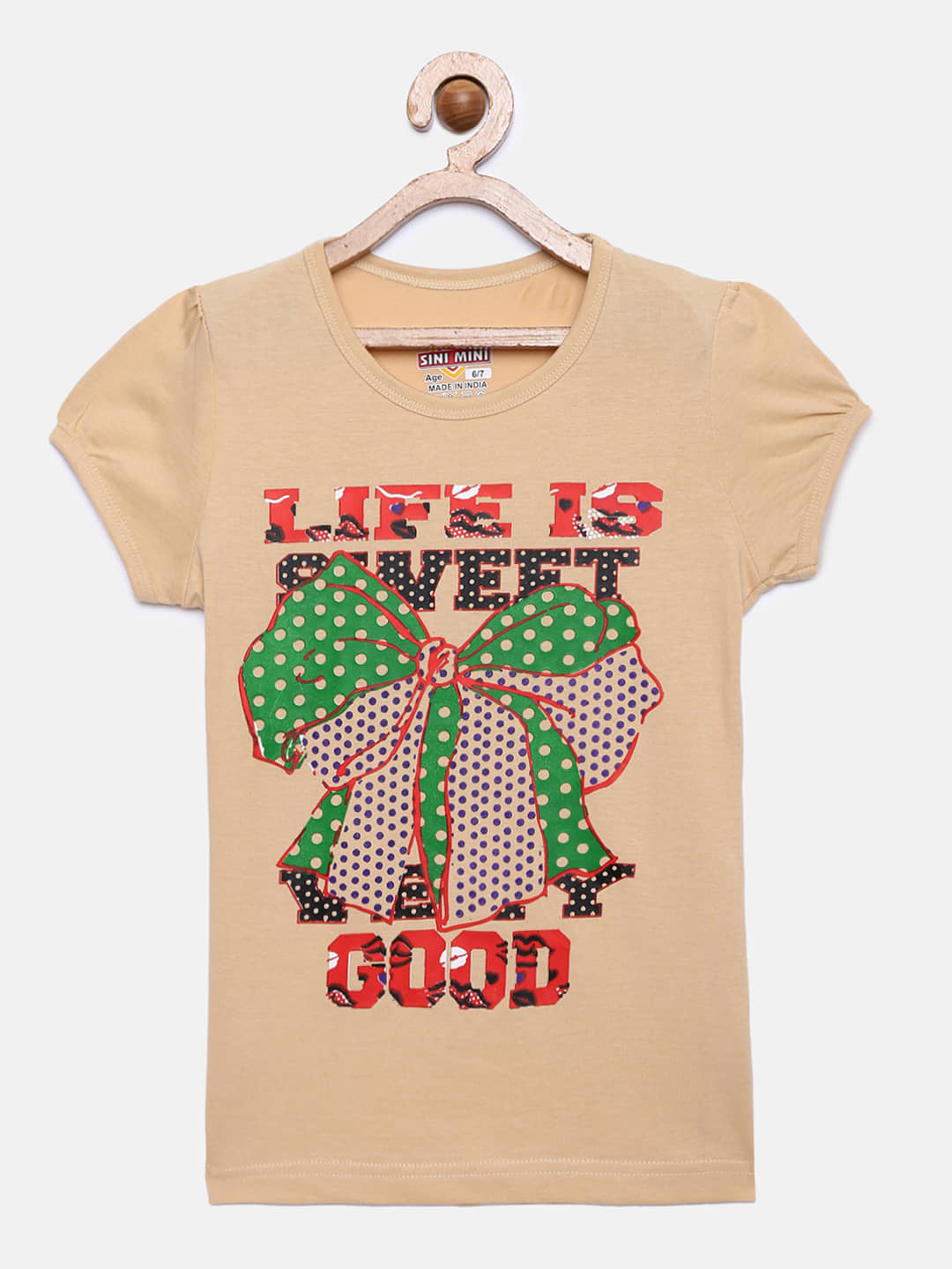 Sini Mini Pack of 1 Girls 100% Cotton T-Shirts ( Multicolor )