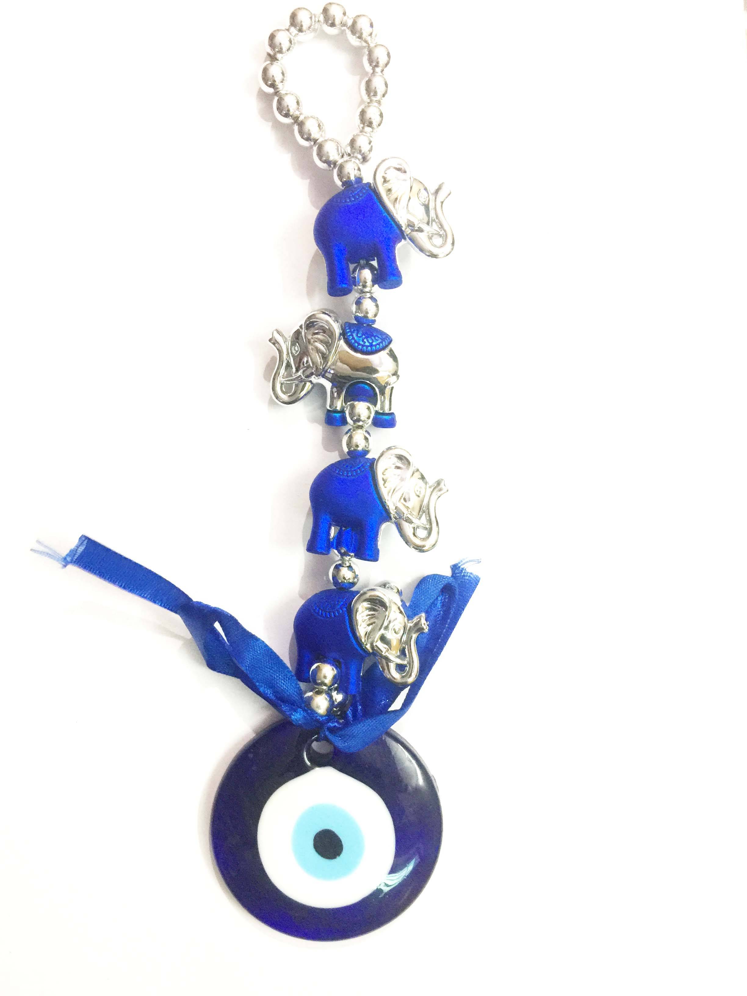     			Evil Eye Hanging Nazar Suraksha Kavach With Four Elephants for Protection Car/Home
