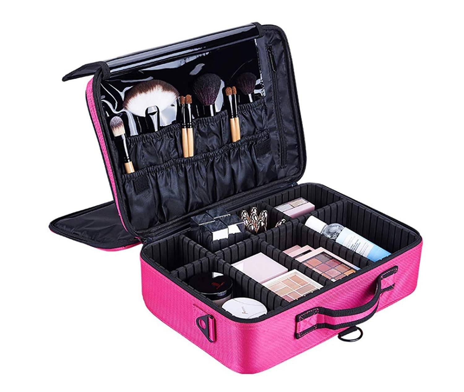     			House Of Quirk Pink 3 Layers Large Professional Makeup Travel Case