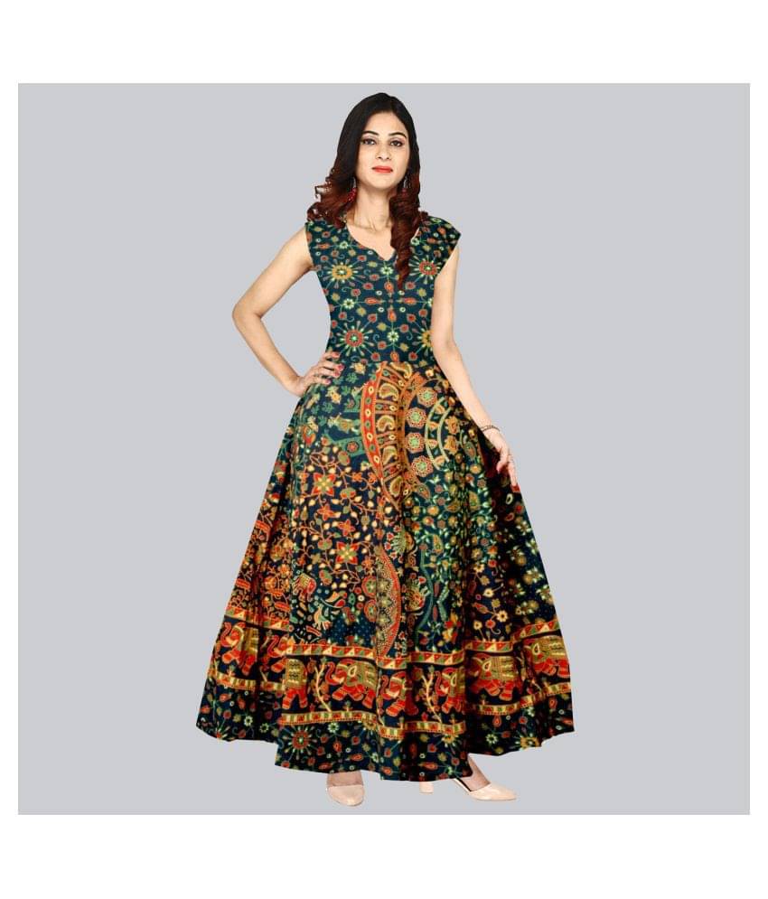     			Rangun Cotton Green A- line Dress