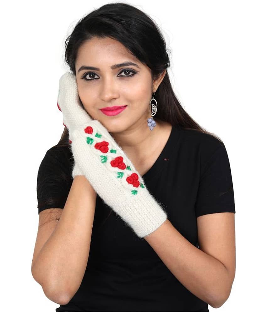 KC Store Women's Off-White Handmade Woolen With Embroidery (Flowers)Gloves For Winters - Dupattas & Shawls | Buy online on ZillyBuy