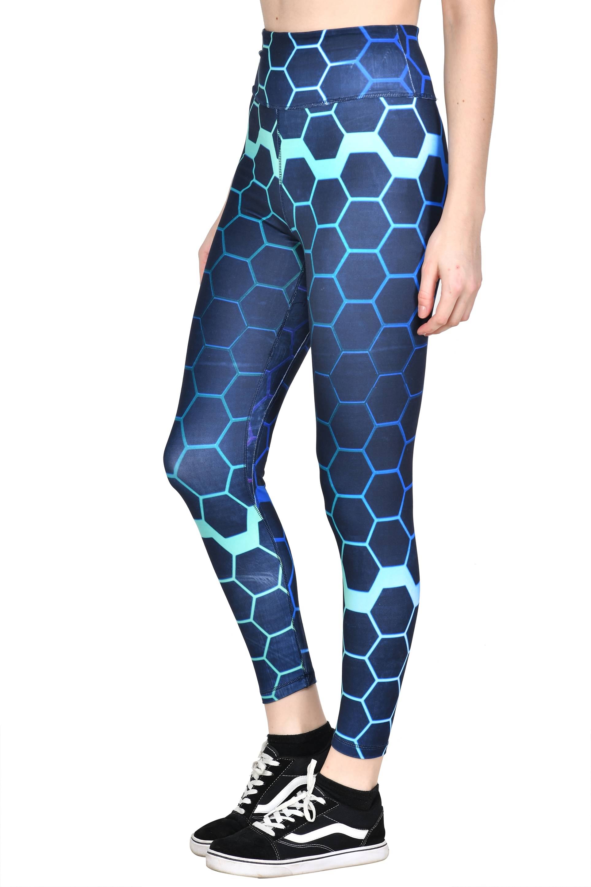     			ACTIWIN Blue Polyester Lycra Geometrical Tights