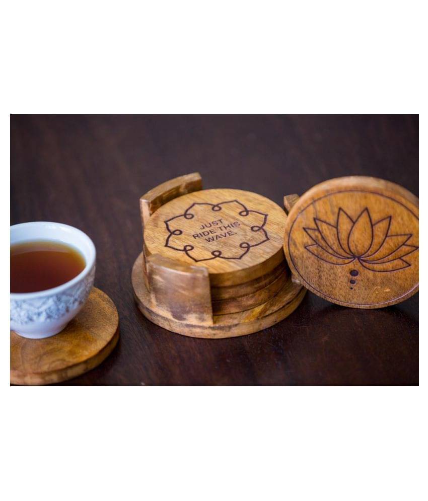     			Olha-O-Ethnic-Gifting- Wood Round Coasters - Pack of 4