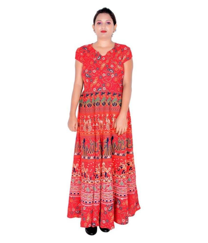Sttoffa - Red Cotton Women's Flared Kurti ( Pack of 1 ) Sttoffa - Red Cotton Women's Flared Kurti ( Pack of 1 )