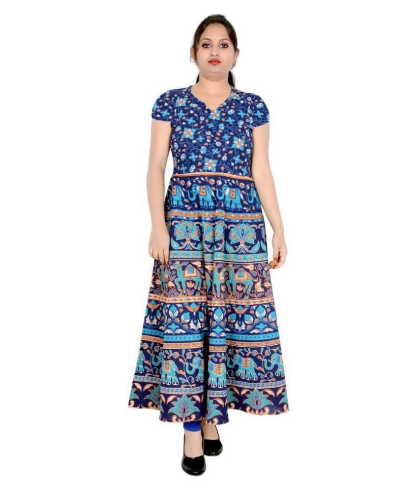    			Sttoffa - Turquoise Cotton Women's Flared Kurti ( Pack of 1 )