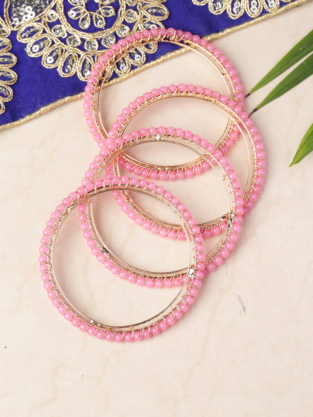 Priyaasi Beautiful Pink Beads Gold Plated Bangles for Women and Girls - Bangles & Bracelets | Buy online on ZillyBuy