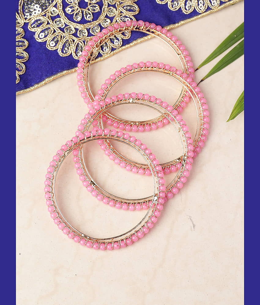 Priyaasi Beautiful Pink Beads Gold Plated Bangles for Women and Girls - Bangles & Bracelets | Buy online on ZillyBuy